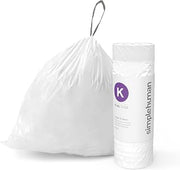 simplehuman Genuine Custom Fit Drawstring Trash Bags, 35-45 Liter / 9-12 Gallon, White, Code K Liner 240 Count, Roll Pack