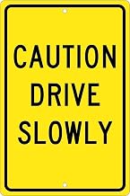 NMC Traffic Sign, Caution Drive Slowly, 18" X 12", Yellow/Black, TM72H