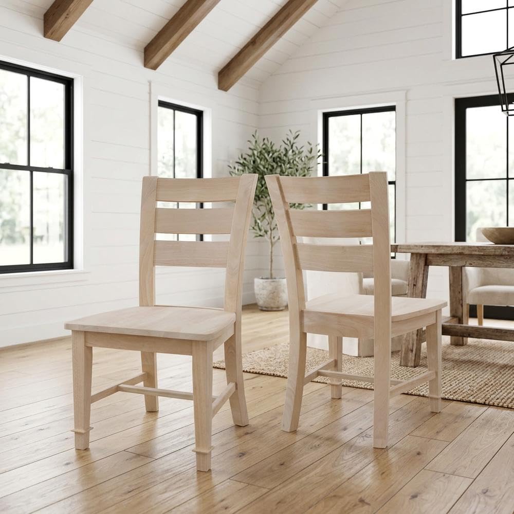 Solid Wood Dining Chair Unfinished Hardwood by Furnifact – Wood, Unfinished, Pack of 2