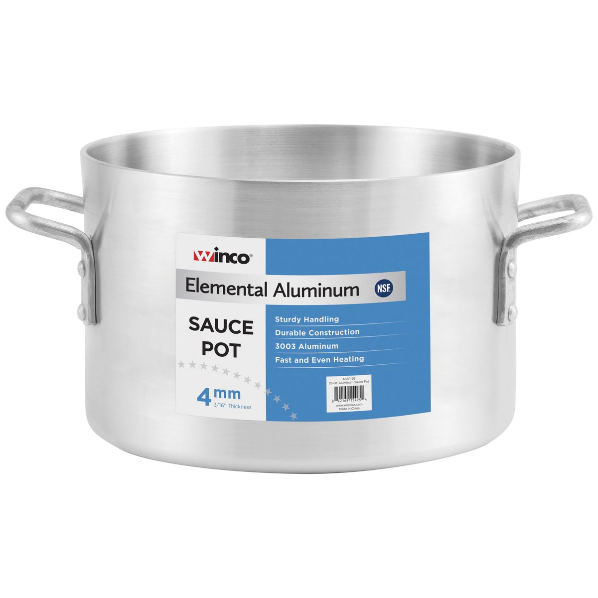 ASSP-40 - Elemental Aluminum Sauce Pot by Winco – 40 qt, 40.0 quarts, Aluminum, Silver