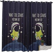 Korean Custom Children's Room Curtain Bedroom boy Girl Cartoon Shading Student Dormitory Curtain Fabric Spaceman 46 inches (Width) × 54 inches (Height) 117cm (Width) × 137cm (Height) 2 Sets (2×46in×5