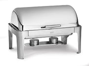 Tablecraft Roll Top Chafing Buffet Polished Stainless Steel Pan, Rectangular Full Size 7 Quart Dual Fuel Serving Tray For Commercial Foodservice, Banquets Catering Use, Slow Close Noise Reduction Lid