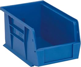Quantum Storage QUS221BL Heavy-Duty Stackable Plastic Storage Bins for Workshop, Warehouse & Garage, Ultra Stack & Hang, 10" x 6" x 5", Blue, 12-Pack