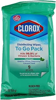 Clorox Disinfecting Wipes To Go Pack, Fresh Scent 9 ct (Pack of 2)