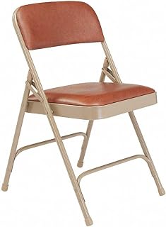 National Public Seating Folding Chairs - 1-1/4" Thick Vinyl Seat - Double U-Brace - Brown Vinyl/Beige Frame - Brown Vinyl/Beige Frame - Lot of 4