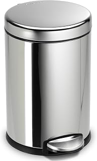 simplehuman 4.5 Liter / 1.2 Gallon Round Bathroom Step Trash Can, Polished Stainless Steel