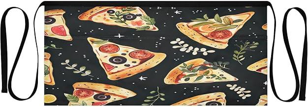 Kigai Pizza Slice Server Apron with 3 Pockets, Waitress Apron for Women and Man, Half Waiter Waist Short Apron