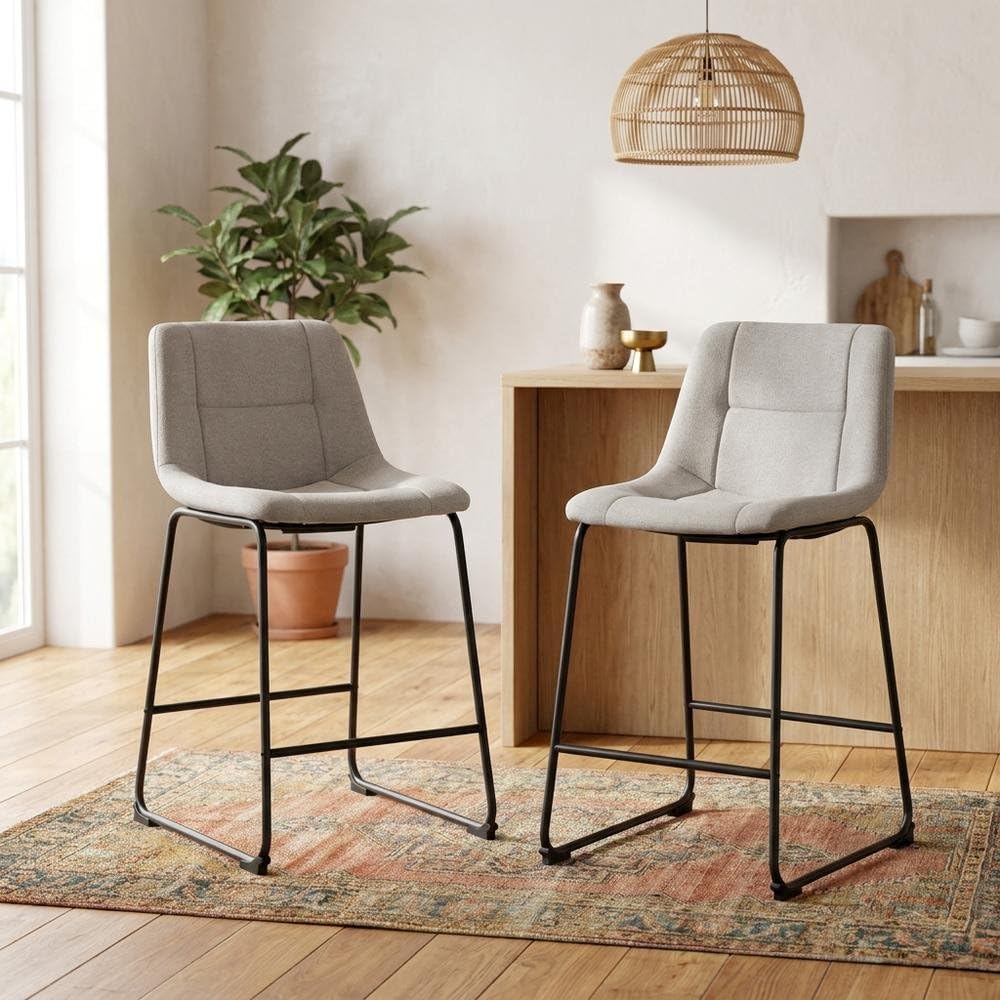 Gray Diam Counter Height Upholstered Dining Chairs Set of by Starlight Canyon Home – Iron, Fabric, Grey, Pack of 2