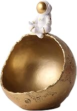 Astronaut Figurine Resin Astronaut Ornament Spaceman Moon Model Sculpture in Storage Box Bowl Organizer for Home Office Table Decoration - Golden