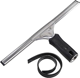 UNGER Professional Connect and Clean 12” Performance Squeegee for Glass and Window Care with Replacement Rubber, Heavy Duty Cleaning Supplies with Streak-Free Results, Handheld Household Cleaner Tool