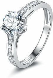 2ct Round Cut Moissanite Solitaire Ring with Channel Set Accent White Gold Plated