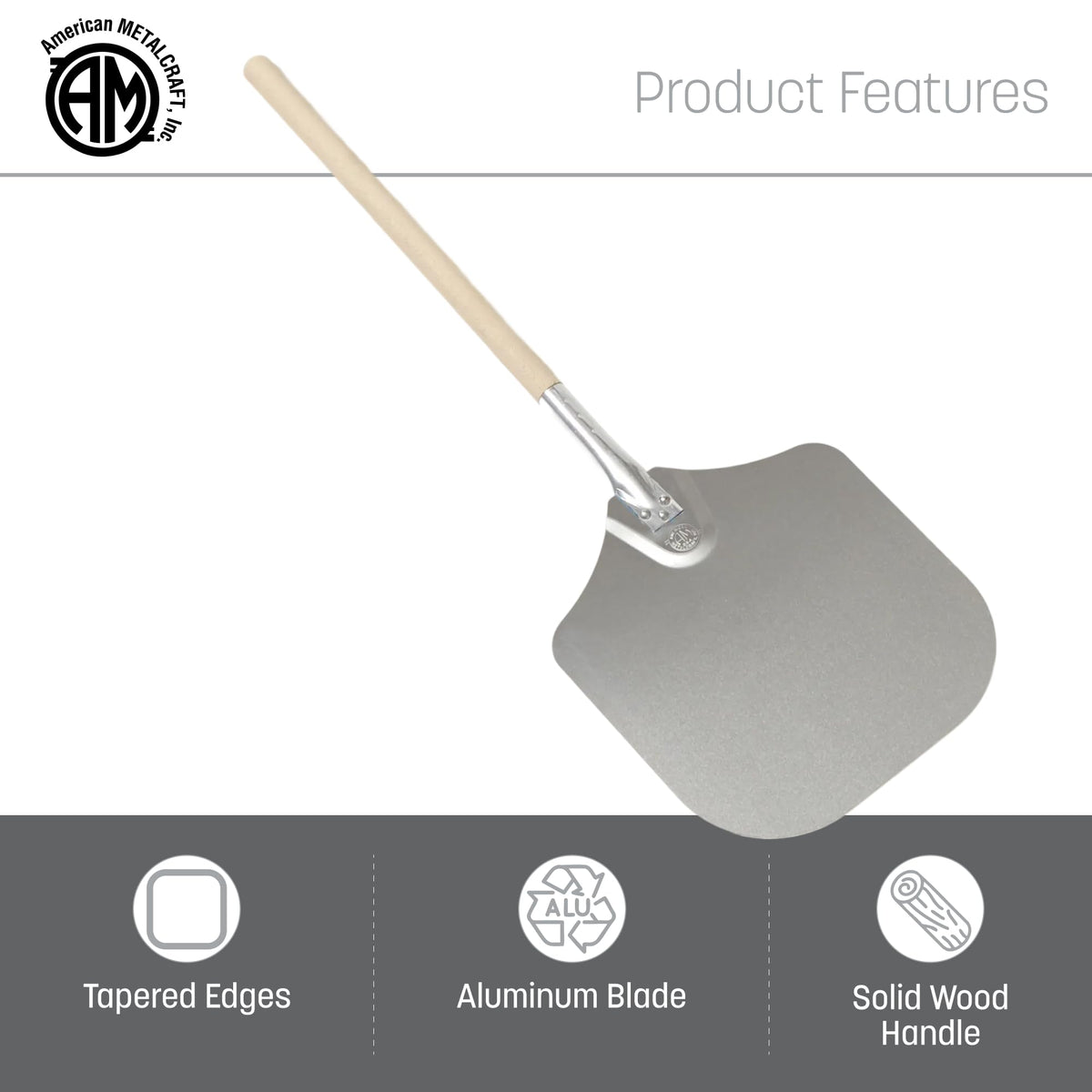 3016 Aluminum Pizza Peel with 19 Inch Wood Handle - 12 x 14 Inch by American Metalcraft – 35.5-Inch, 48.0 ounces, Aluminum, Silver, Model 3512
