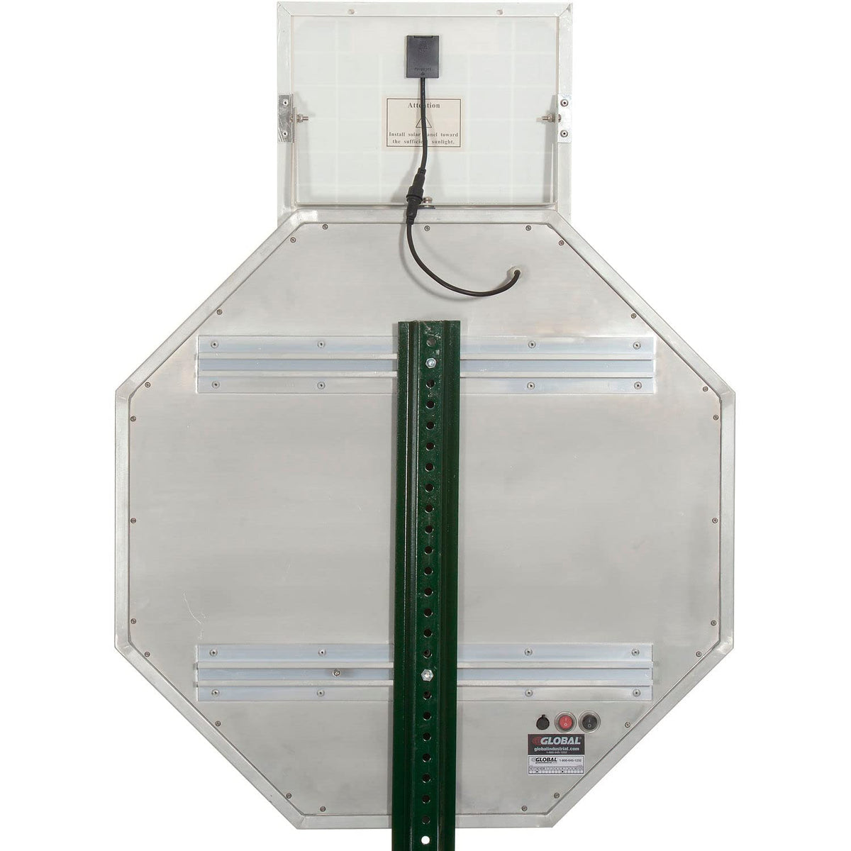Solar Powered Flashing LED Stop Sign by Global Industrial – 4.8"L x 33"W x 33"H, Polycarbonate, Red, Model 708312