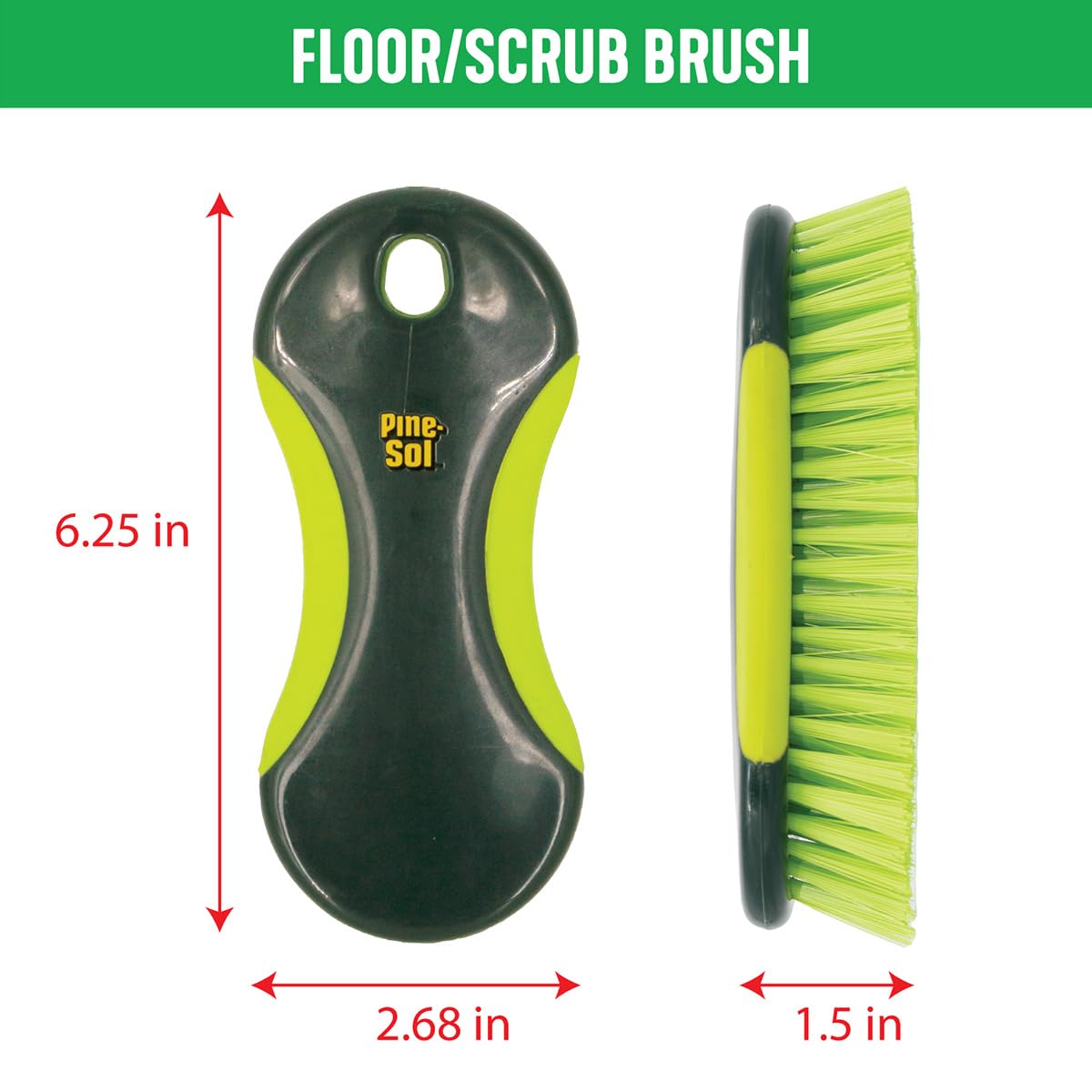 Scrub Brush Set - Long Handle Cleaning Brushes with Heavy Duty Bristles and Comfort Grip - Scrubbers for Kitchen by Pine-Sol – 5 Piece Set, Nylon, Green, Model Pine-Sol