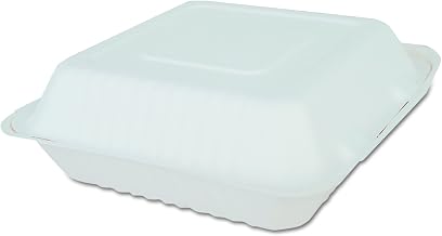 SOUTHERN CHAMPION TRAY 18935 Molded Fiber Clamshell Container, 9" Width x 9" Length x 3" Height, White, Pack of 200