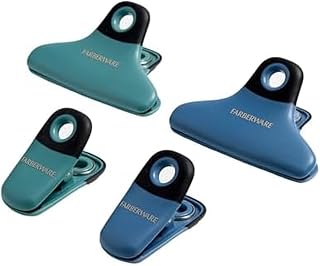 Farberware Magnetic Bag Clips Set of 4, Blue and Green - Chip Clips with Silicone Thumb Guards, 2 Sizes for Food Storage, Pantry Organization, and Refrigerator Use