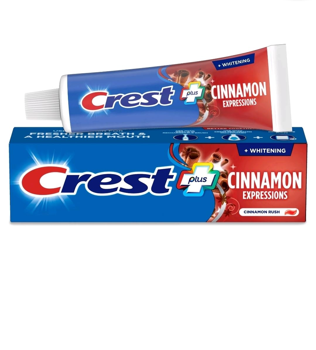 Plus Complete + Whitening Cinnamon Rush Expressions 5.4 oz 2 Boxes by Crest – 5.4 Ounce (Pack of 2), Pack of 2, Model 80343374