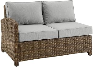 Left Side Patio Sectional Sofa with Brown Rattan Furniture Frame and Gray Cushions, Modular Patio Couch for Balcony, Porch, or Backyard