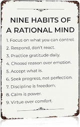 Nine Habits Of A Rational Mind Vintage Metal Signs 8x12 Inch | Great gift for rational thinking enthusiasts, perfect for offices, studies, and classrooms, adds character and vintage charm