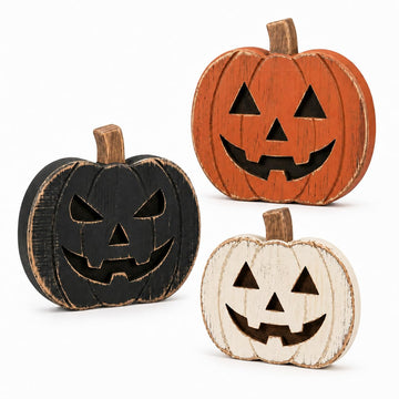 Earligrow Wood Pumpkin Set, Distressed Finish, Black and Orange