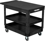 Global Industrial Flat Top Plastic Utility Cart, 3 Shelf, 44"Lx25-1/2"W, 5" Casters, Black
