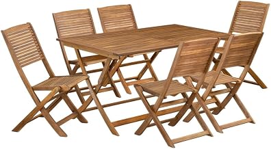 Oil Finish Patio Dining Set 7-Piece with 6 Side Chairs and Table, Comfortable Seating, Ideal for Backyard, Garden, Outdoor Entertaining