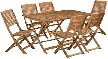Oil Finish Patio Dining Set 7-Piece with 6 Side Chairs and Table, Comfortable Seating, Ideal for Backyard, Garden, Outdoor Entertaining