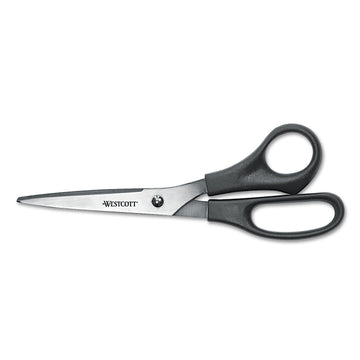 8" All Purpose Value Scissors by Westcott – 10"L x 3.3"W x 0.5"H, Stainless Steel, Black, Model 13135