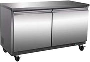 UCF-48-HC Undercounter Freezer, 2 Solid Doors with Full-Length Handles, 12 Cu. Ft. Capacity, 48-1/5"W, Digital Thermostat, LED Display, Auto Defrost, (2) Shelves, Stainless Steel, Casters