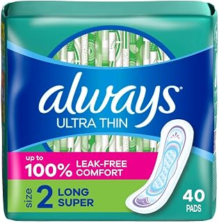 Always Ultra Thin Size 2 Super Pads Without Wings Unscented, 40 Count