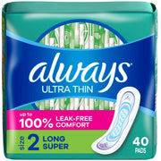 Ultra Thin Size 2 Super Pads Without Wings Unscented by Always – 40 Count (Pack of 1), Bamboo, Model 59874PK