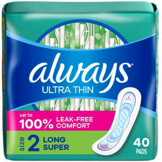 Ultra Thin Size 2 Super Pads Without Wings Unscented by Always – 40 Count (Pack of 1), Bamboo, Model 59874PK