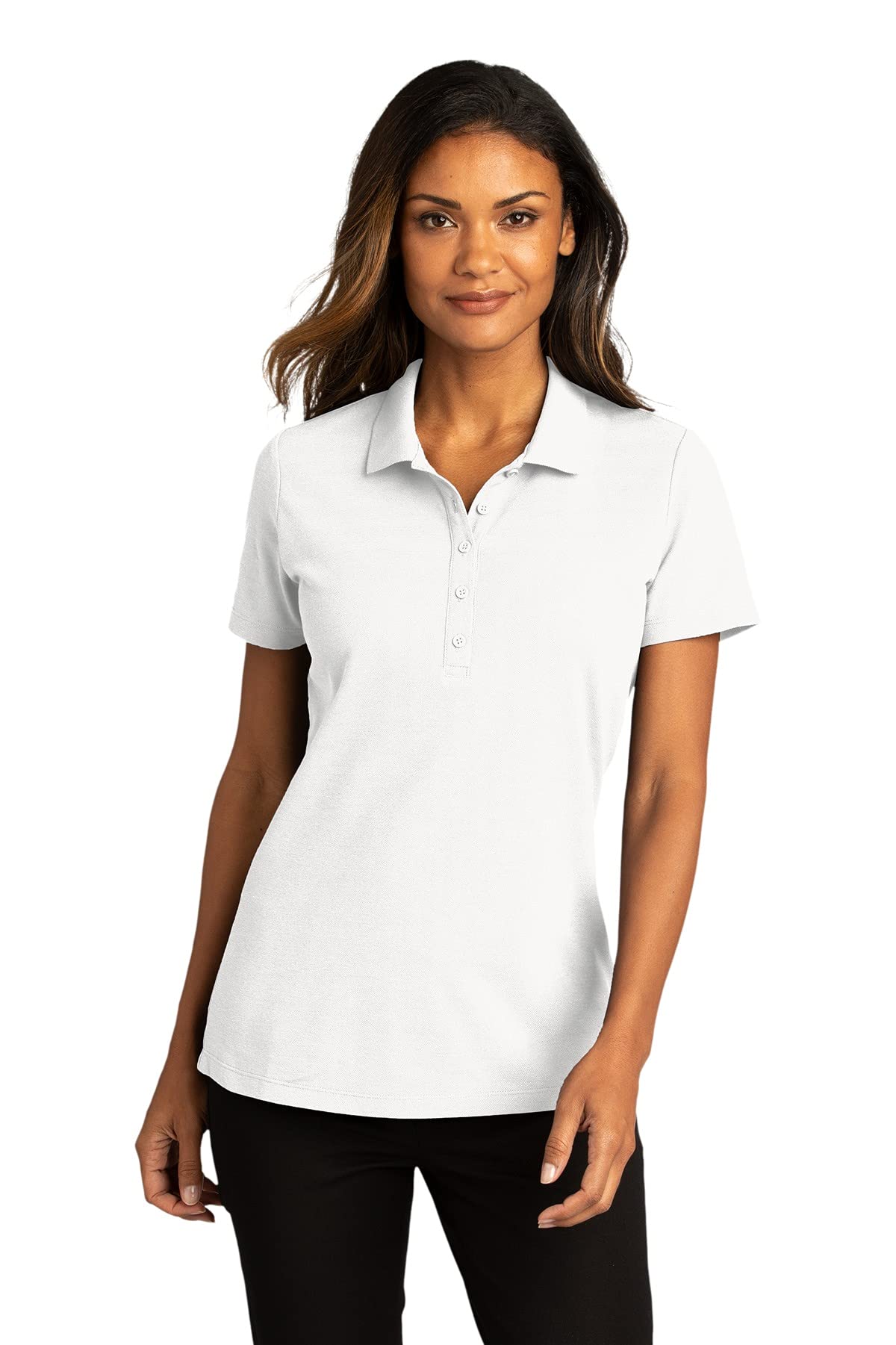 Women's SuperPro React Short-Sleeve Polo Shirt White by Port Authority – Medium, Stain, White, Model LK810