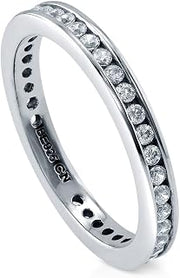 Sterling Silver Wedding Rings Stackable Eternity Band Ring for Women, Channel Set Round Cut Cubic Zirconia CZ