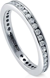 Sterling Silver Wedding Rings Stackable Eternity Band Ring for Women, Channel Set Round Cut Cubic Zirconia CZ