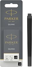 Parker QUINK Long Fountain Pen Ink Refill Cartridges, Black, 5 Count