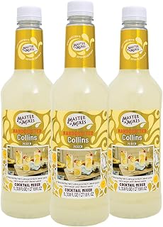 MASTER OF MIXES Collins Drink Mix, Ready to Use, 1 Liter, 3 Pack | Fresh Squeezed Lemon, Balanced Sweetness | Cocktail & Mocktail Drink Recipes, Pour Ready, Consistent, Smooth Mixing Texture