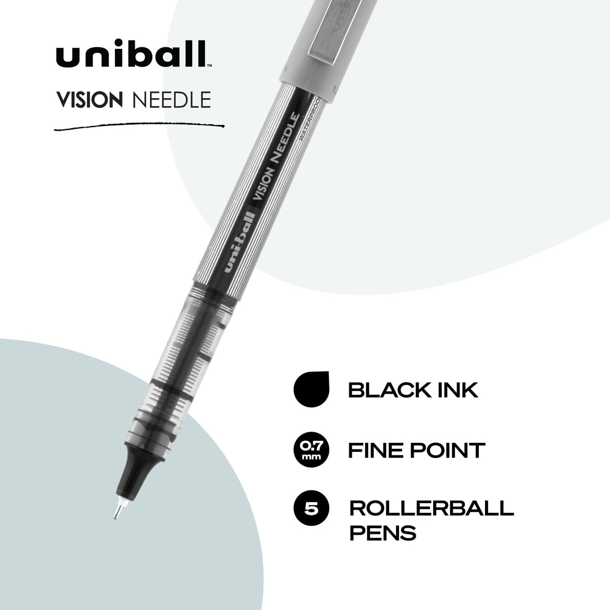 uniball Vision Needle Rollerball Pens by Uni-Ball – 5 Count (Pack of 1), Plastic, Gray, Model 1734912