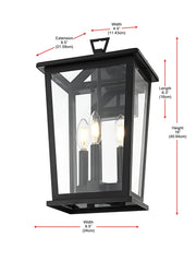 Berks Three Light Outdoor Wall Sconce Black by Lighting Design – Iron, Black, Model OD333W16BK