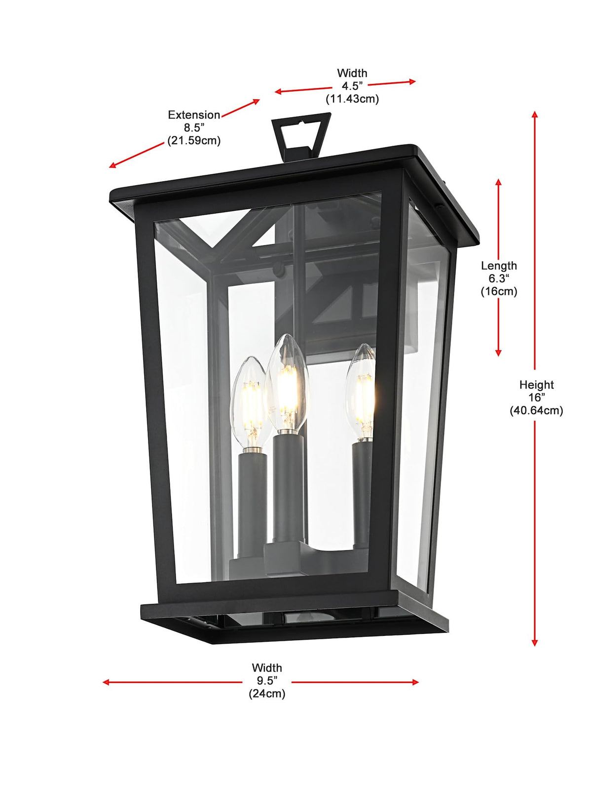 Berks Three Light Outdoor Wall Sconce Black by Lighting Design – Iron, Black, Model OD333W16BK