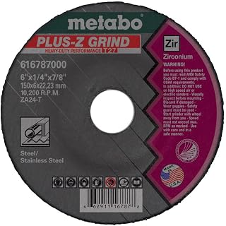 metabo 7-inch Pipeliner Plus-Z Grinding Wheel | Type 27 | 7" x 1/8" x 5/8"-11 | ZA24T | Zirconia Alumina | Super Performance | Improved Performance in Steel, Stainless Steel | 655795000