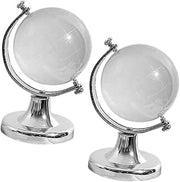 Abaodam 2Pcs Crystal Globe Desktop World Map Ornaments Transparent Rotating Globe Statues for Office Home Decor Table Decoration Gift