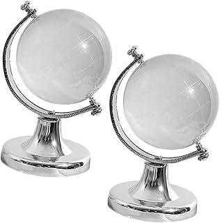 Abaodam 2Pcs Crystal Globe Desktop World Map Ornaments Transparent Rotating Globe Statues for Office Home Decor Table Decoration Gift