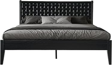 King Size Bed Frame, Solid Wood Platform Bed with Headboard & Footboard, 12 Sturdy Slatted, Central Metal Legs, Easy Assembly, Anti-Slip & Noise-Free, No Box Spring Needed, Ebony Oak Finish ORK-35