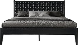 King Size Bed Frame, Solid Wood Platform Bed with Headboard & Footboard, 12 Sturdy Slatted, Central Metal Legs, Easy Assembly, Anti-Slip & Noise-Free, No Box Spring Needed, Ebony Oak Finish ORK-35