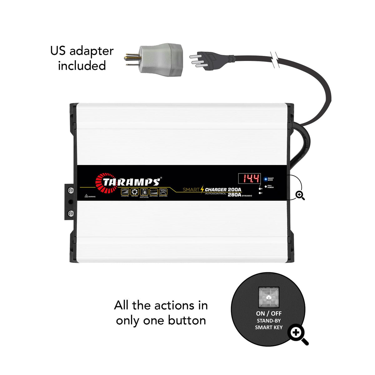 Taramps Smart Charger 200/280A Battery Charger 280A Dynamic Mode Car Audio System Power Supply 4000 Watts Max Output Power Bivolt Automatic 127/220VAC by Taramp's – Model