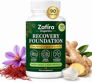 Zafira Organics Recovery Foundation Capsules, Non-GMO, 90 Capsules | for Energy & Focus, Digestive Comfort, Mood Support, Hair, with Saffron Extract, Myo-Inositol, Magnesium & Ginger Extract