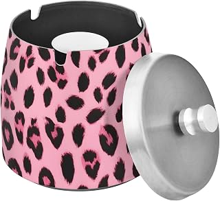 Pink Leopard Print Splash Ashtray with Lid, Outdoor Ashtrays for Patio
