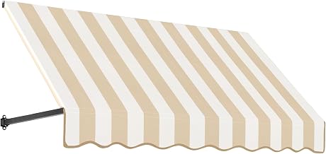 AWNTECH 10.38 FT. Dallas Retro Fixed Awning 124.5 in. W X 24 in. H X 48 in. D Acrylic Fabric in Linen/White Stripe RT24-10LW