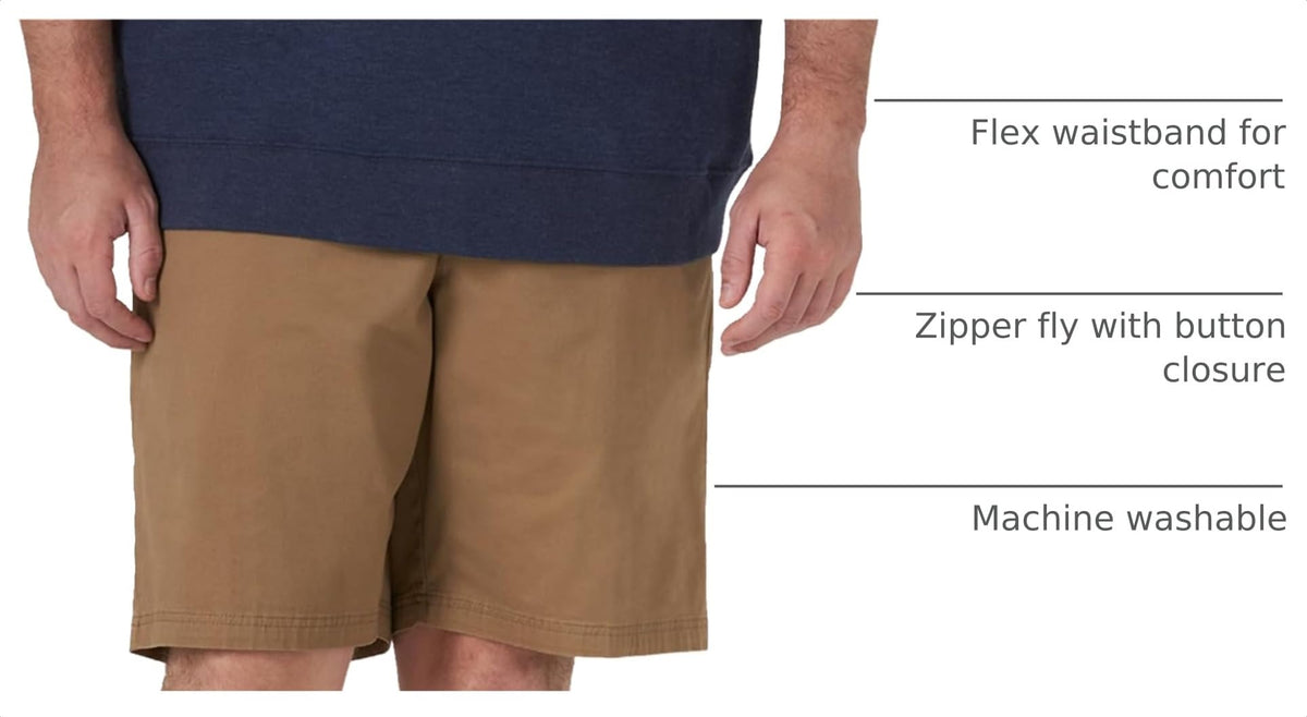 Men's Extreme Motion Flat Front Short by Lee – Cotton Blend, Original Khaki, Model 104183560